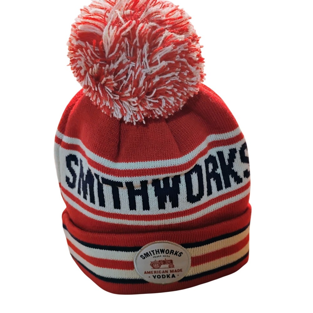 NWOT Smithworks Vodka Pom Beanie Red White Blue‎ Knit Winter Hat Unisex
